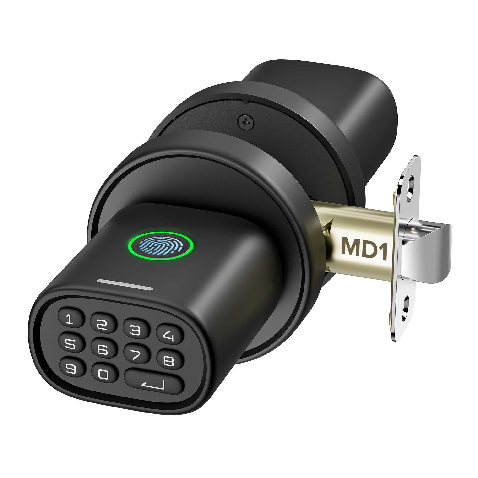 ThorBolt Fingerprint Door Knob, Keyless Door Knob with Keypad Biometric Electronic Thumbprint, Auto-Lock for Interior Doors for Bedroom, Home, Office, Garage, 4xAA Alkaline (NOT Included), MD1 Black