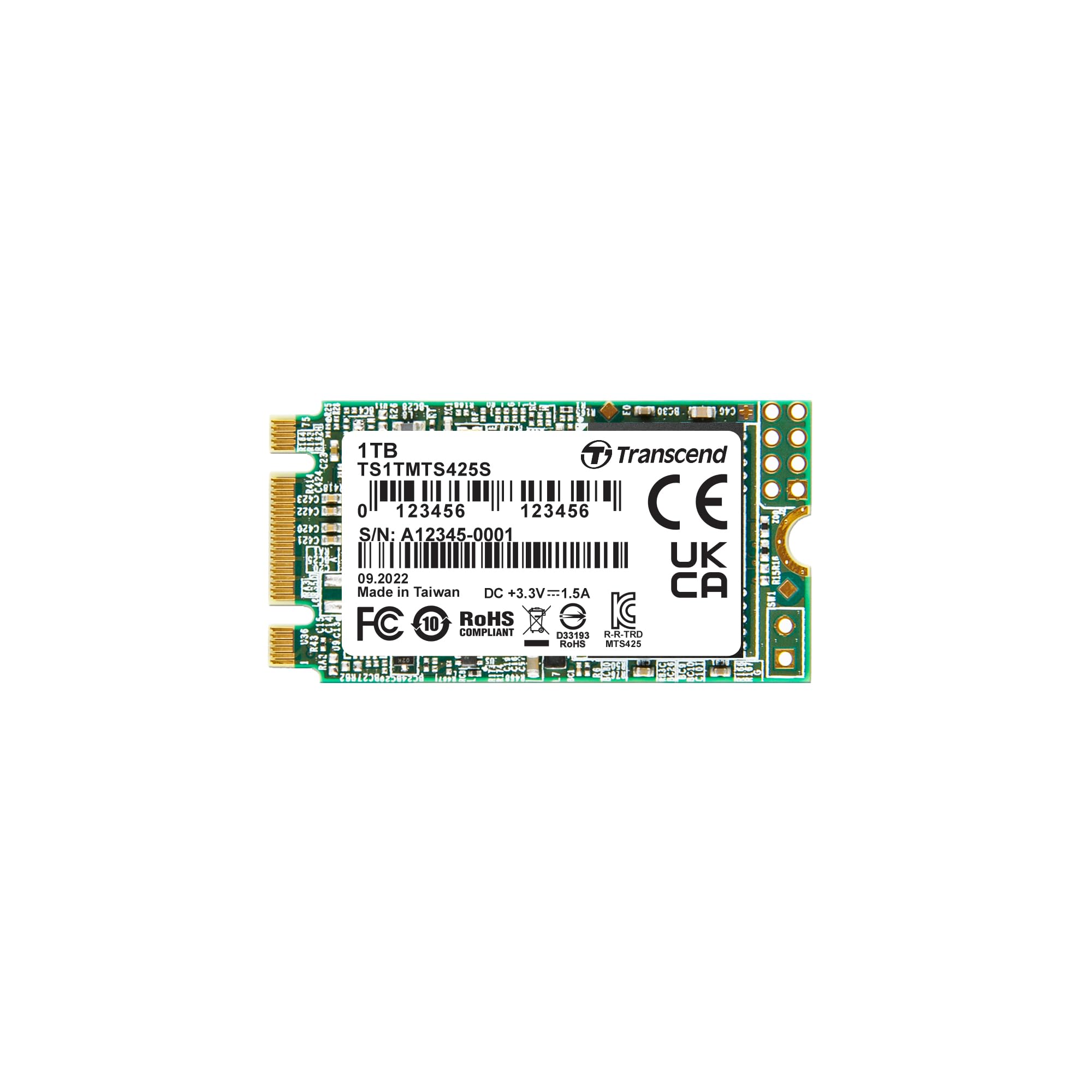 Transcend MTS425 M.2 2242 SATA III SSD 1TB, Up to 550MB/s, Compatible with Ultrabook, Laptop, PC, Desktop, 3D TLC NAND Flash Internal Solid State Drive, LDPC Error Correction, SLC Cache, B+M Key