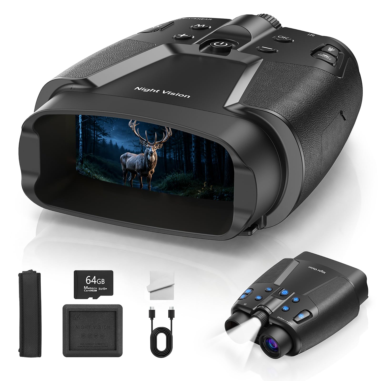 Vtiisamao Night Vision Goggles for Adults, 3.99" HD Screen & 10000mAh Rechargeable, 4K Night Vision Binoculars with 64GB Card for Hunting Camping Surveillance