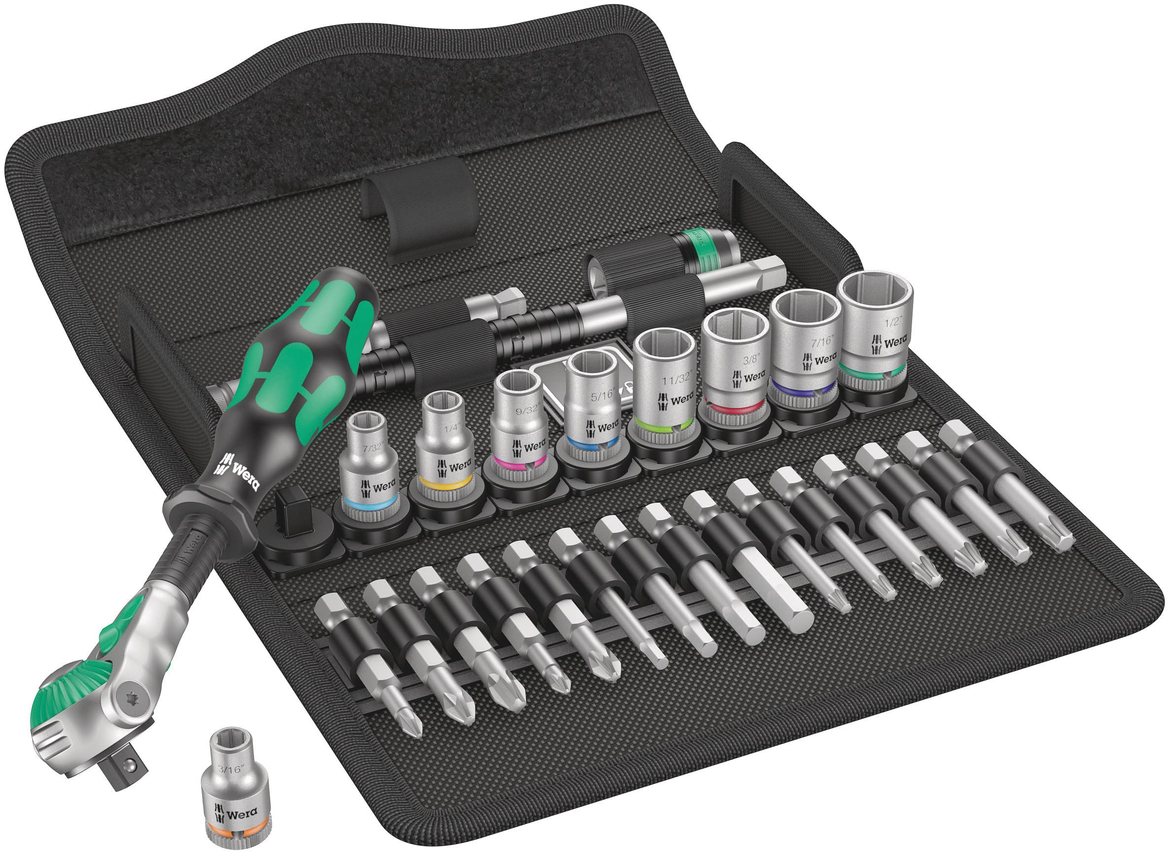 Wera 05004019001 8100 SA 9 Zyklop Imperial Speed Ratchet Set, 28 Piece, 1/4-Inch Drive