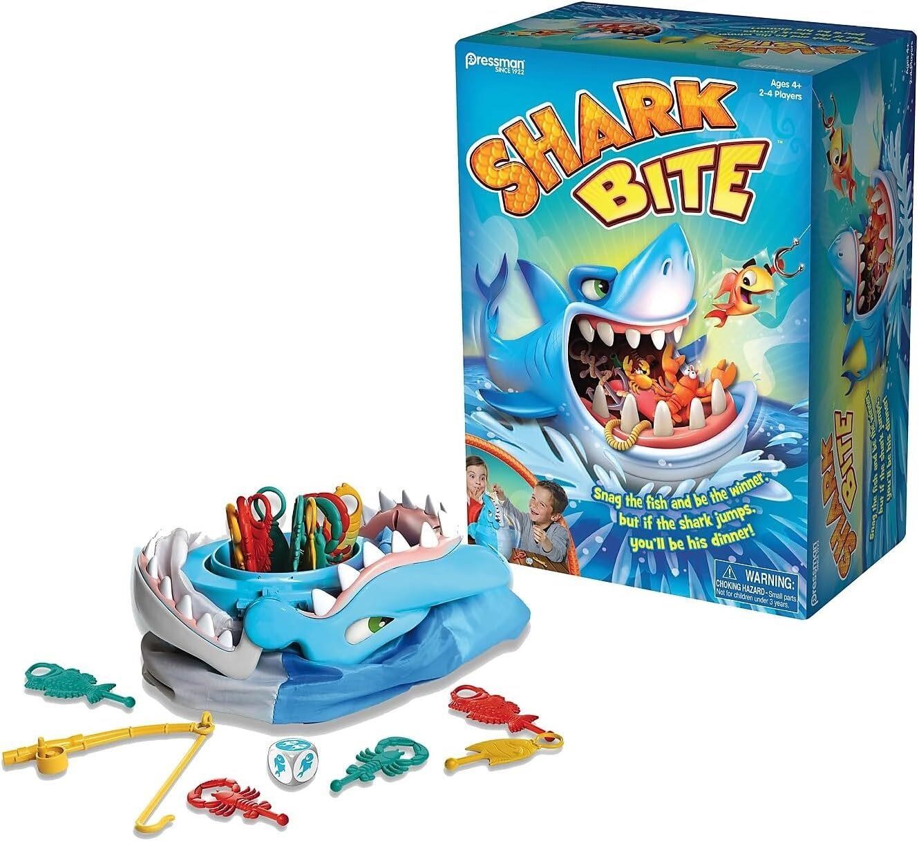 Pressman Shark Bite - Roll the Die and Fish for Colorful Sea Creatures Before the Shark Bites Game!, 5'' - Trilingual