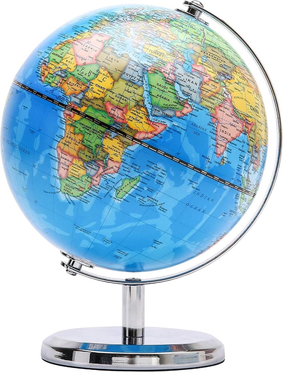 Exerz 14cm Political Globe - Mini Globe Educational/Geographic - Political Map in English - Stainless Steel Arc and Base - Diameter 14cm (5.5\)