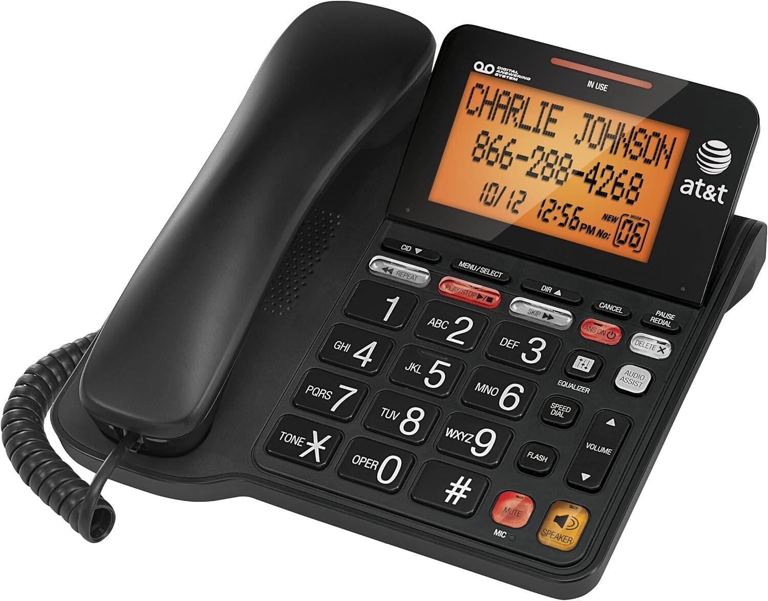 AT&T Corded Phone with 25 min Digital Answering Machine, Backlit Tilt Display, Audio Assist, Speakerphone, A/C Power (CL4940BK), Black
