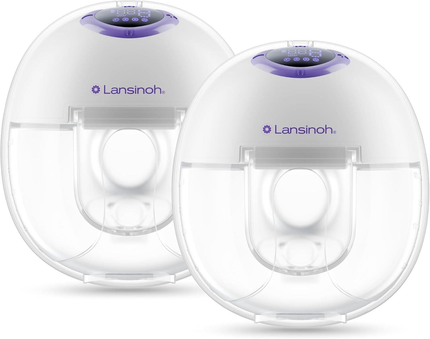 Lansinoh Discreet Duo Wearable Breast Pump, Hands Free Breast Pump, 4 Pumping Modes, 9 Levels Hospital Grade Suction, LED Display, Leak-Resistant Design, 2 Breast Flange Sizes Included: 24mm & 21mm (model #S32)