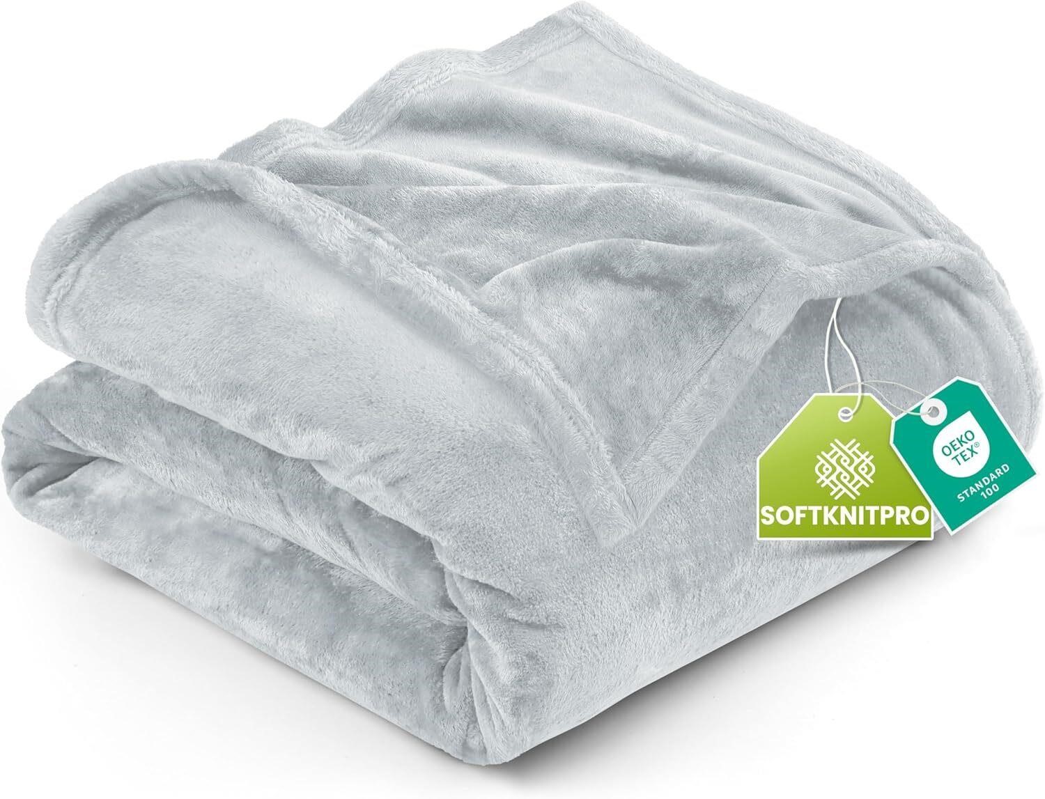 Utopia Bedding Fleece Blanket Queen Size Light Grey 300GSM Luxury Anti-Static Fuzzy Soft Microfiber Bed Blanket (90x90 Inch)