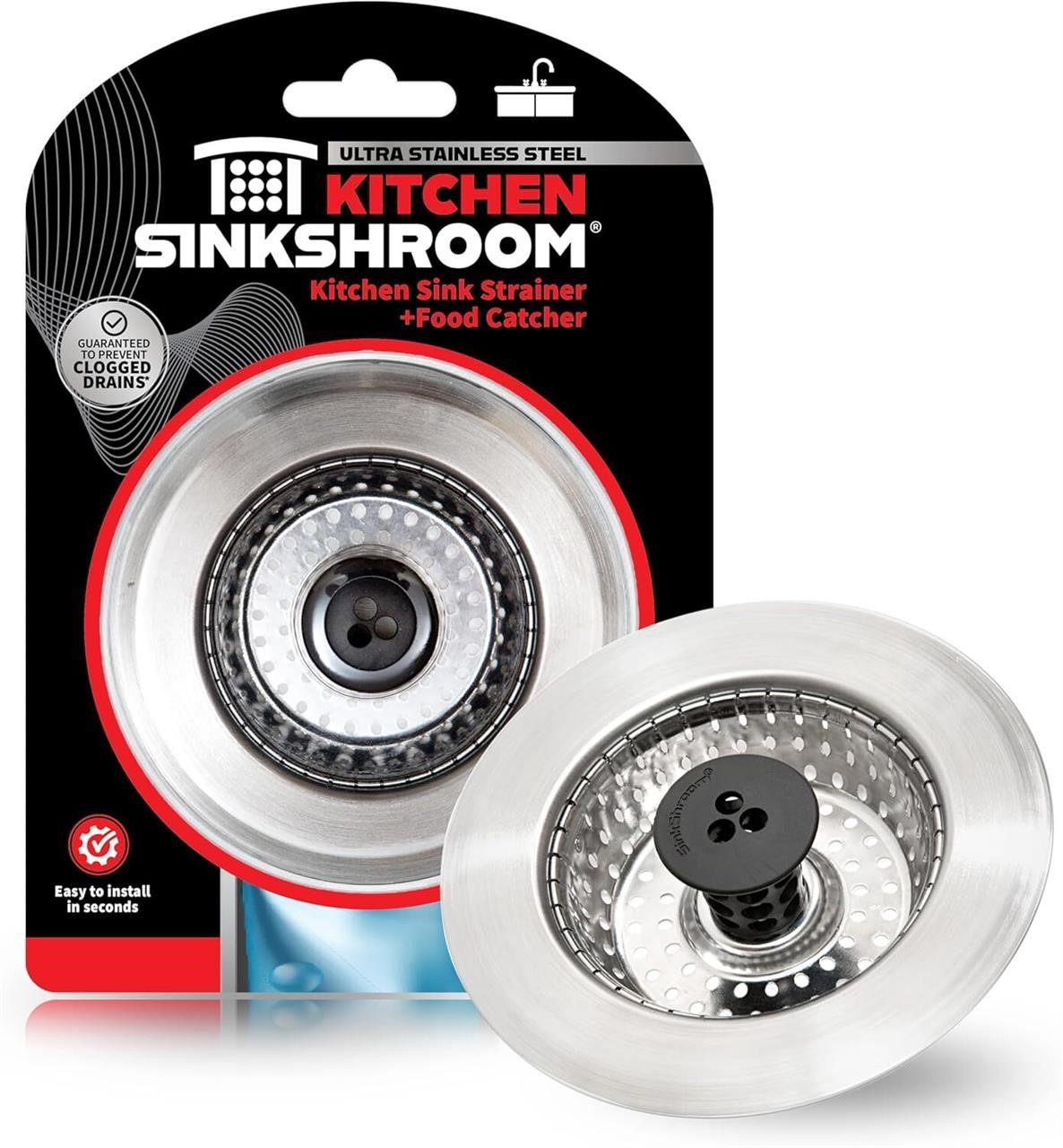 Kitchen SinkShroom Revolutionary Clog-Free Stainless Steel Sink Strainer, Chrome-Gray (1 Pack)