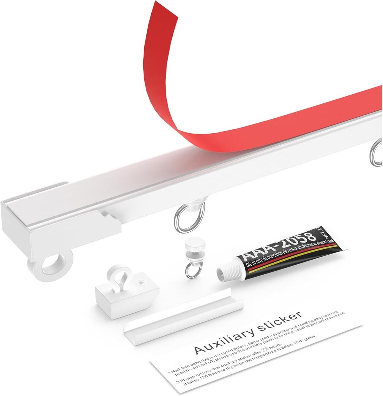 Self Adhesive Curtain Track, No Drill Wall & Ceiling Mount Curtain Rail, 0.8M Cuttable No Damage Curtain Rod for Window, Shower, Closet, RV, Renter Friendly