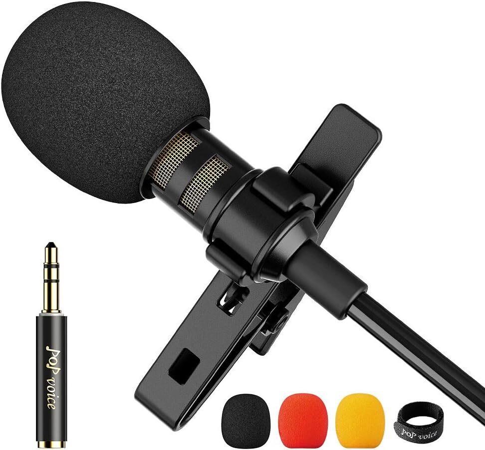PoP Voice 12.8 Feet Lavalier Lapel Microphone Professional Grade Omnidirectional Mic Condenser Small Mini Perfect for Recording Podcast PC Laptop Android iPhone YouTube Interview ASMR External
