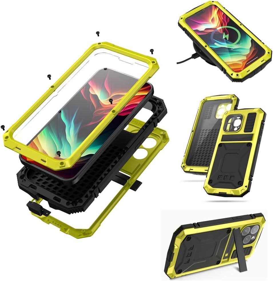 Compatible iPhone 15 Pro Case Heavy Duty Protection Rugged [Aluminium Stan] Military Grade Metal Rubber with [Built in Screen Camera Lens Protector ] Phone Cover Armor 6.1 2023