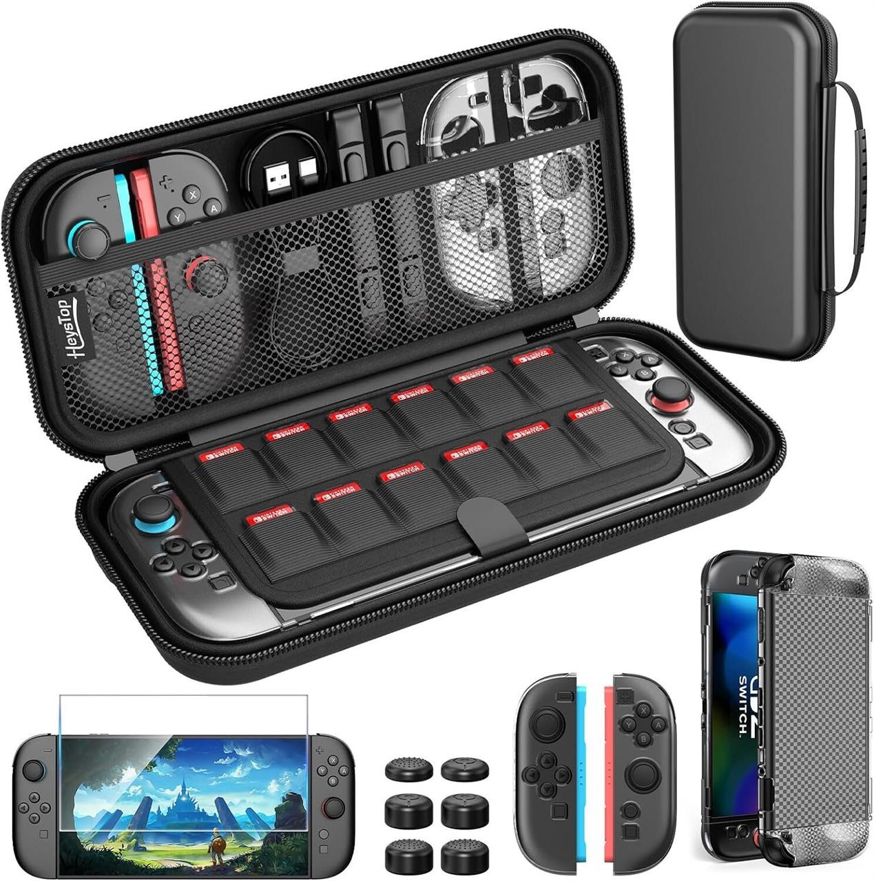 HEYSTOP Switch 2 Case for Nintendo Switch 2, Protection for Nintendo Switch 2 Accessories Cover for Switch 2 with Tempered Glass Screen and Thumb Covers Grips