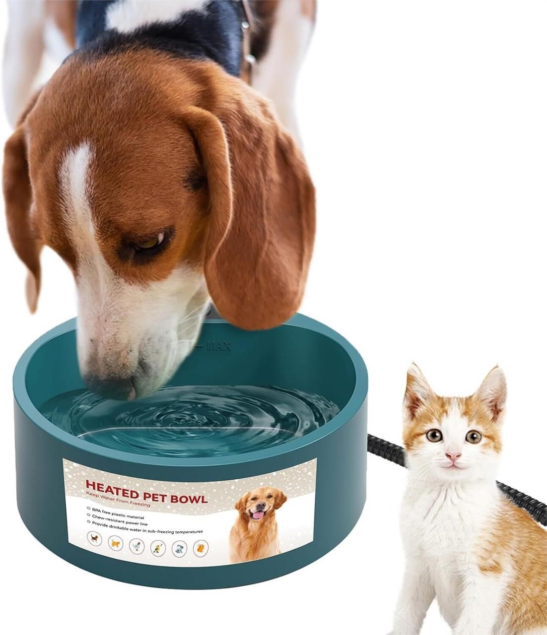 NAMSAN Heated Water Bowl for Outdoor Cats, 2.2L Heated Dog Bowl, Provides Drinkable Water in Winter, Heating Pet Drinker for Chickens Rabbits Birds Bath, Livestock Thermal Watering Trough