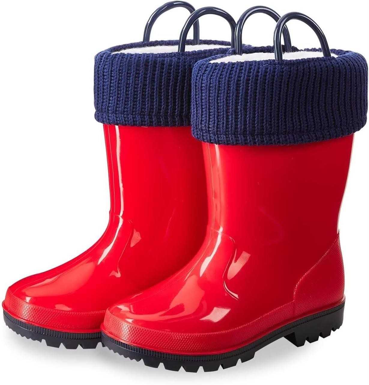 EUXTERPA Toddler Kids Light Up/Solid Color Rain Boots Waterproof Warm Fleece Lined Boots for Boys Girls Winter Snow Boots
