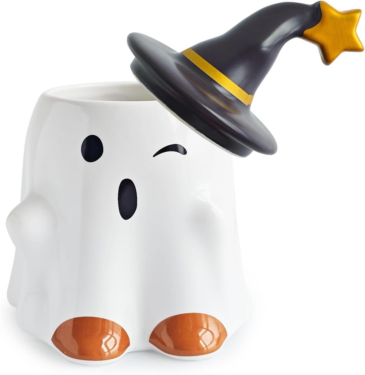 14 oz Halloween Ghost Mug,Cute 3D Ghostface Ceramic Coffee Cup for Fall,Spooky Halloween Mug,Pumpkin Mug,Halloween Coffee Mugs Gift for Kids,Adults (Wink Ghost)
