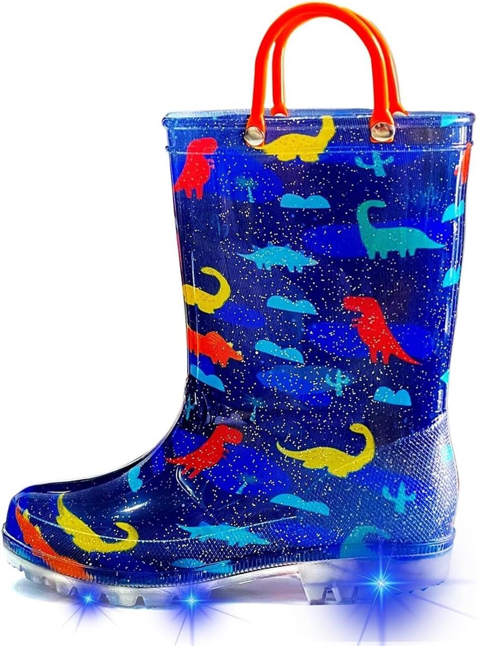 Kids Rain Boots Girls Boys, Light Up Toddler Waterproof Boots Outdoor Glitter Rain Shoes with Easy on Handles