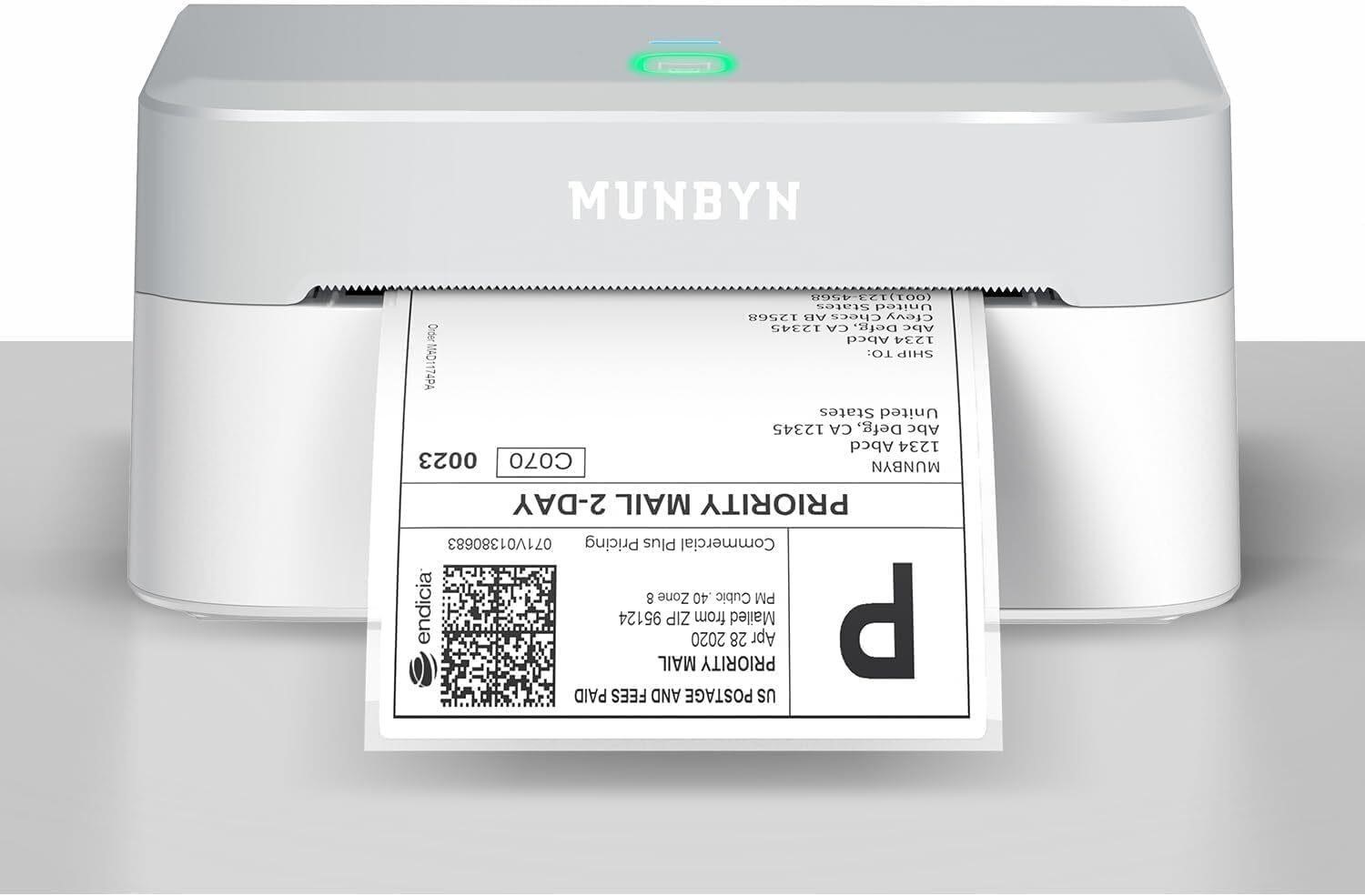 MUNBYN RW403B Bluetooth Thermal Label Printer, Wireless 4x6 Shipping Label Printer for Small Business, Compatible with Android, iPhone, Windows, Mac, Chromebook, Canada Post (White)