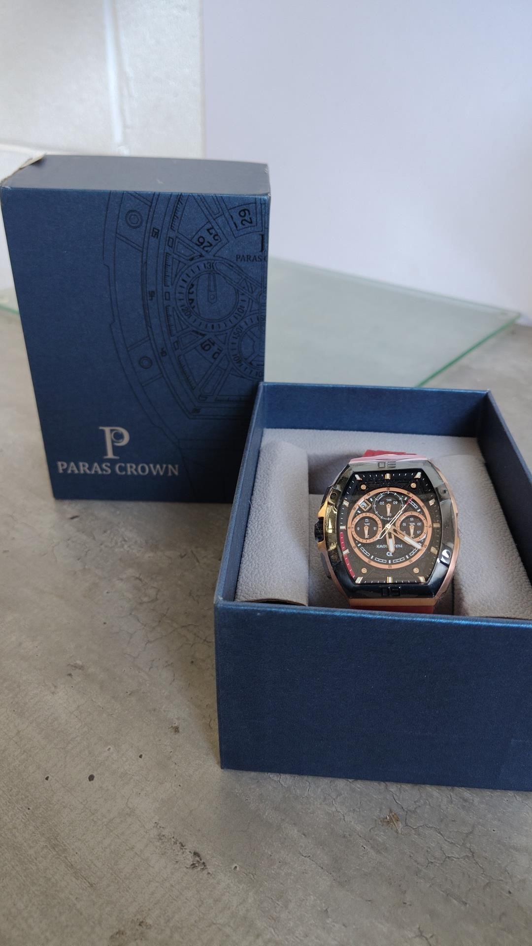 Paras Crown Watches for Men Luxury Japanese Quartz Mens Watch Dial Luminous Montre Homme Tonneau Chronograph Wrist Watch Waterproof Watch Stainless Steel Case Fathers Gifts