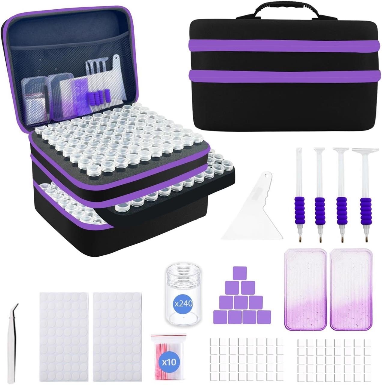 Diamond Art Storage Containers with Dot Drill Tools,240 Slots Bead Organizer Case for 5D DIY Art Kits, Portable Craft Box for Diamond Painting Accessories (Black) | Black Bead Organizer Case with Drill Tools, Portable Craft Box, For 5D DIY Art Kits