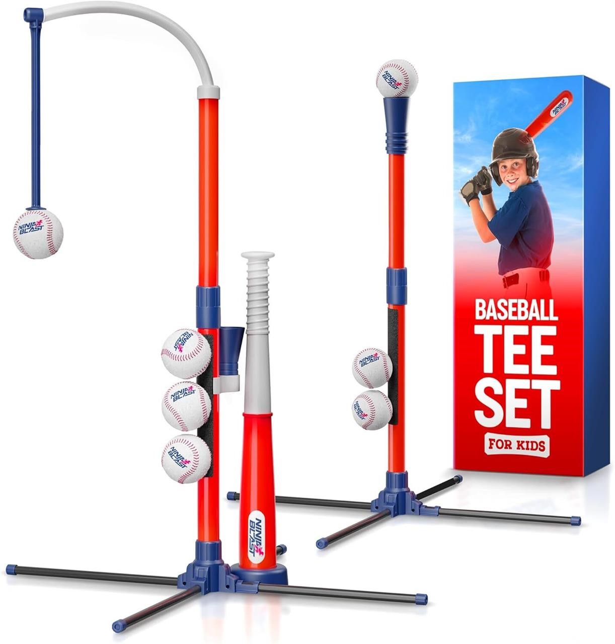 Ninja Blast Tee Ball Set for Kids - 5 Year Old Boy Birthday Gift - Baseball Batting Tee- T Ball Set for Toddlers 3-5 4-6 - Toys for Ages 3 4 5 6 Year Old Boy - Toddler Outdoor Toys, Baseball Tee