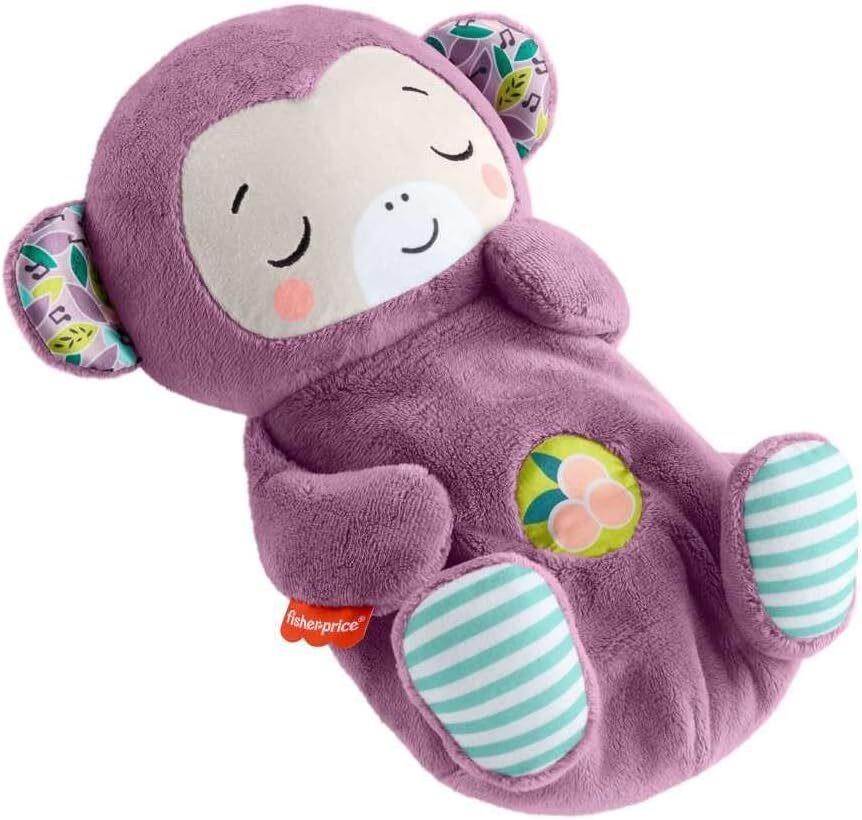 Fisher-Price Baby Toy Soothe 鈥榥 Snuggle Purple Monkey Plush Portable Sound Machine with Breathing Motion & Lights for Newborns Ages 0+ Months