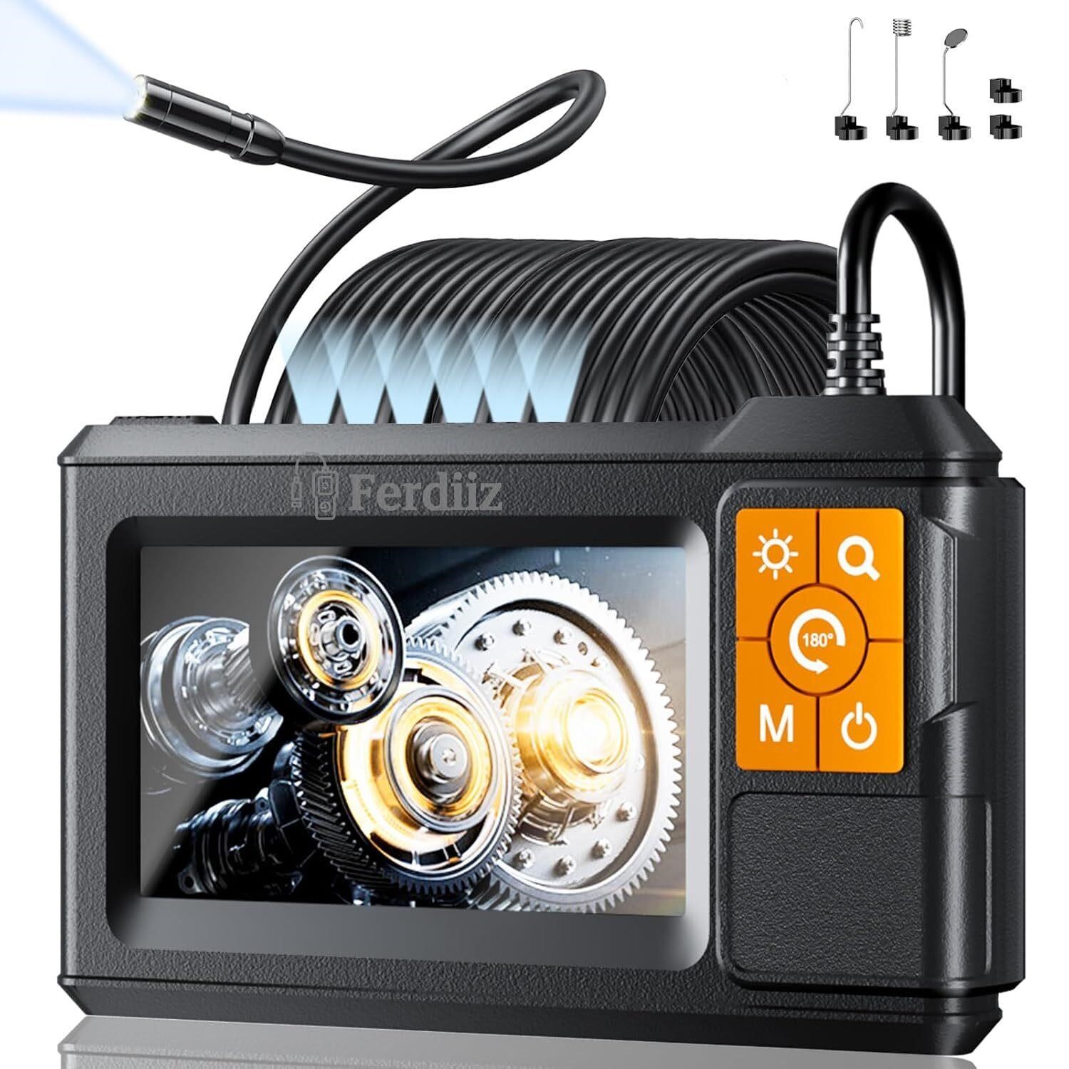 Endoscope Camera with Light, Ferdiiz 1080P HD Borescope with 4.3\ IPS Screen, IP67 Waterproof Inspection Camera 8 Adjustable LED Lights, Flexible Endoscopic Camera-32.8FT 10M Semi-Rigid Cable | with 4.3\ IPS Screen, IP67 Waterproof Inspection Camera 8 Adj