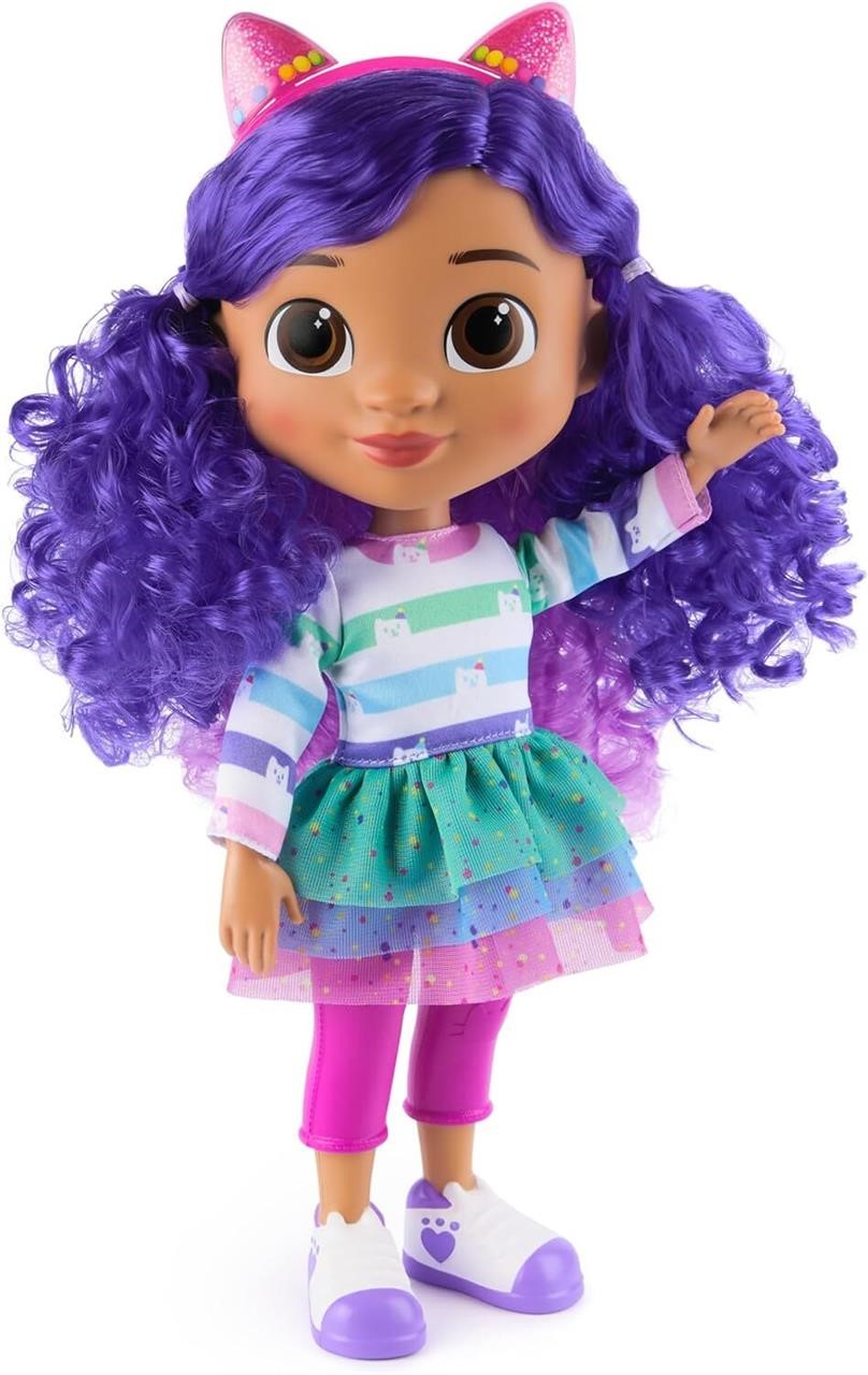 DreamWorks GABBY'S Dollhouse, Sing & Celebrate Gabby Girl Doll, 13-Inches Tall with Sound Effects & Reversible Cat Ears, Kids Toys for Girls & Boys Ages 3+ | Interactive Doll with Sound Effects, Squeeze Chest for Show Sounds, Kids Toys for Girls & Boys Ag