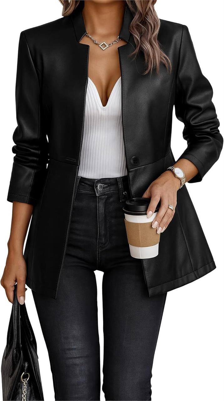Faux Women Leather Blazer Slim