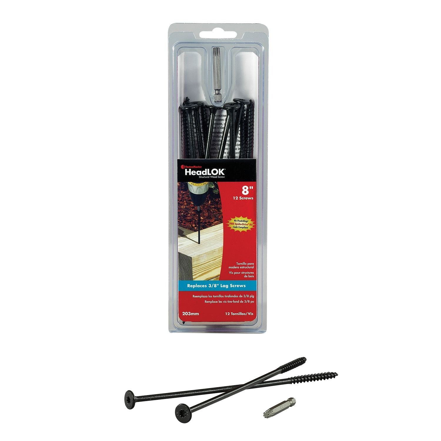 FastenMaster 3/8-in x 8-in Black Galvanized/Coated Flat -Head Exterior Structural wood screws 12 -Pack