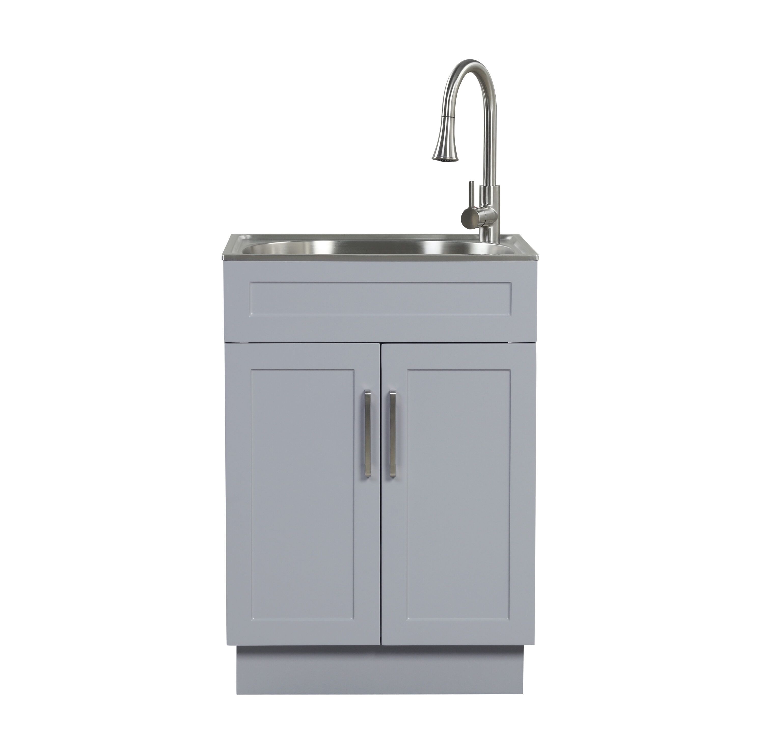Style Selections 21.4-in x 24.1-in 1 -Basin Light Gray Freestanding Utility tub with Cabinet with Drain with Faucet