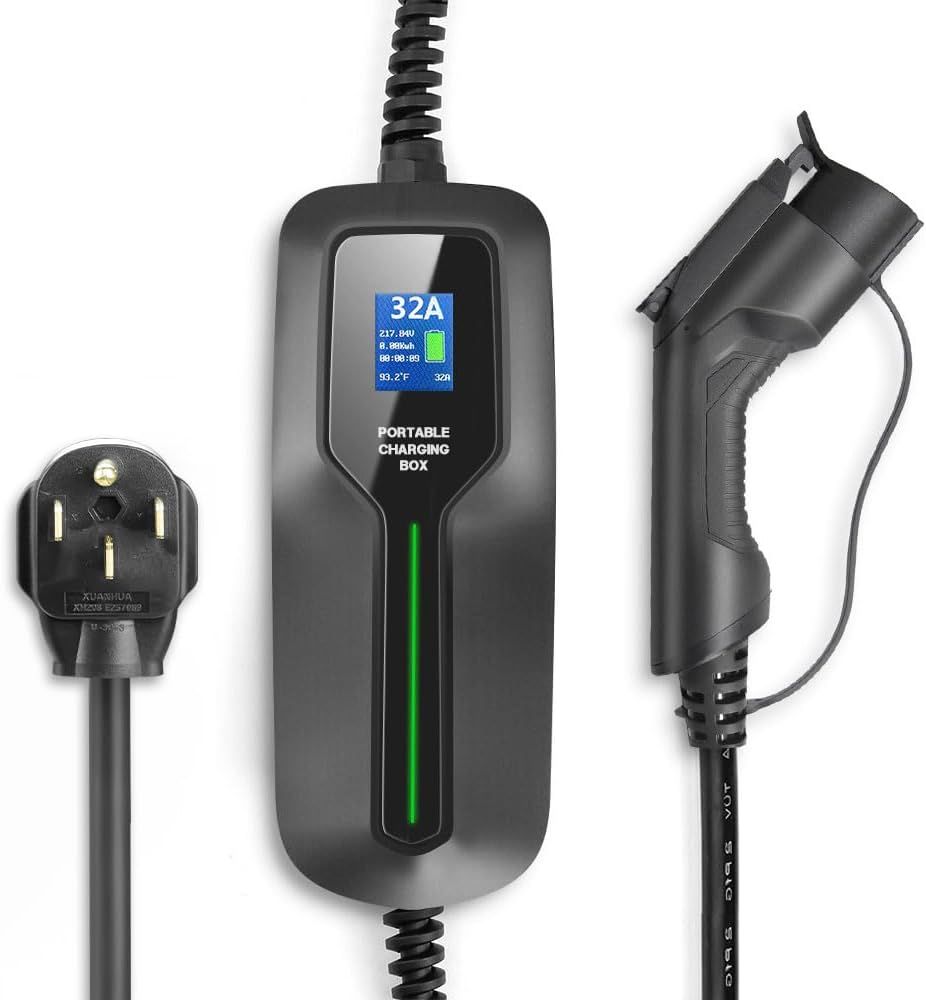 BESENERGY Level 2 EV Charger 32 Amp, ETL FCC Listed, NEMA14-50 Plug with 20ft Charging Cord, 220V-240V，Indoor/Outdoor，Suitable for All J1772 Brand Electric Vehicles