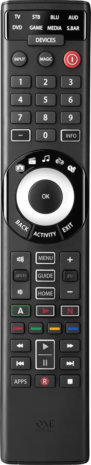 One For All Smart Control 8 Universal Remote Control - Free Setup App -Learning Feature - URC7880 -Canadian Version Black