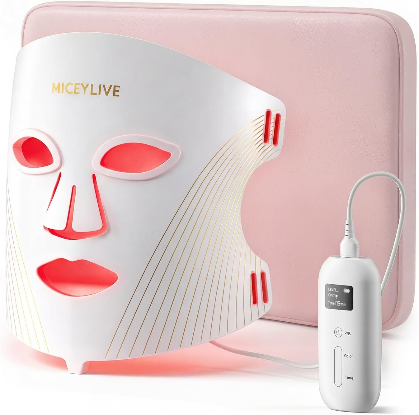 LED Red Light Face Mask, 460–850nm Near-Infrared Facial Light Mask with 3 Light Modes, White