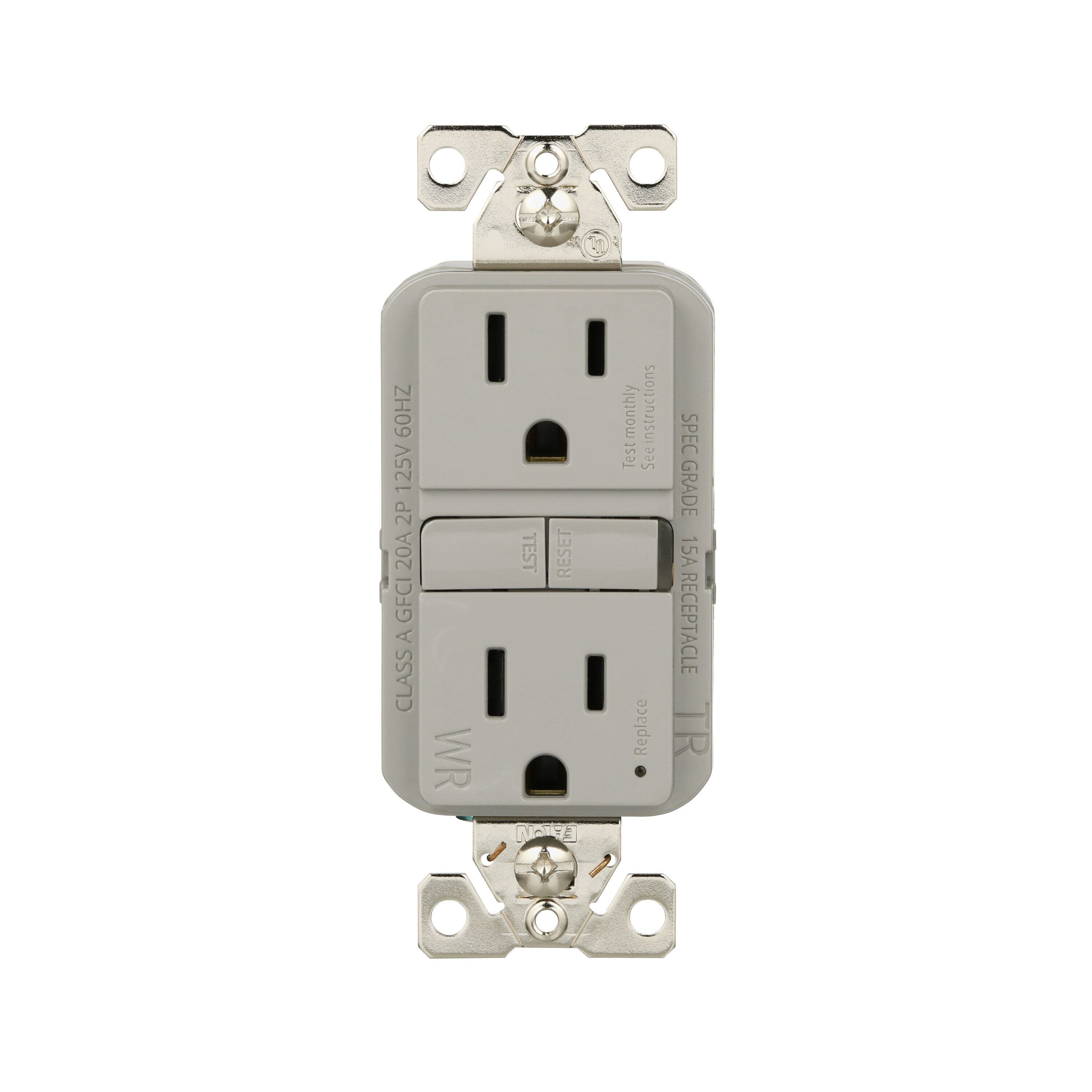 Eaton 15 -Amp 125-volt Tamper Resistant Weather Resistant GFCI Residential Decorator Outlet Receptacles , Gray