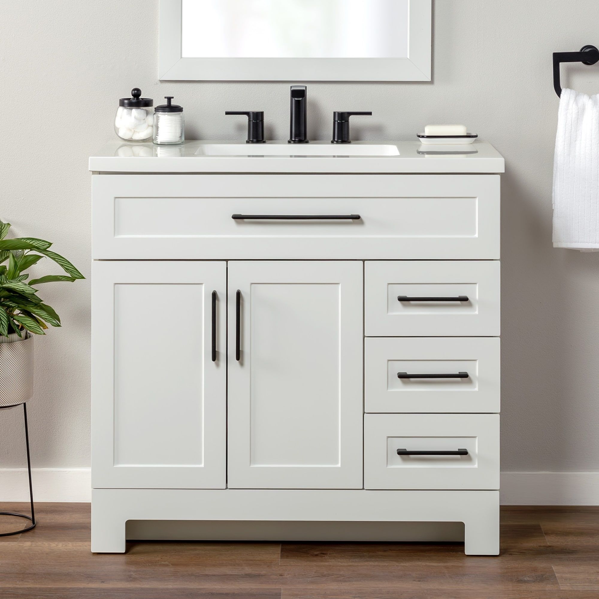 Style Selections Cauley 36-in True White Single Sink Bathroom Vanity with White Cultured Marble Top (Fully Assembled)