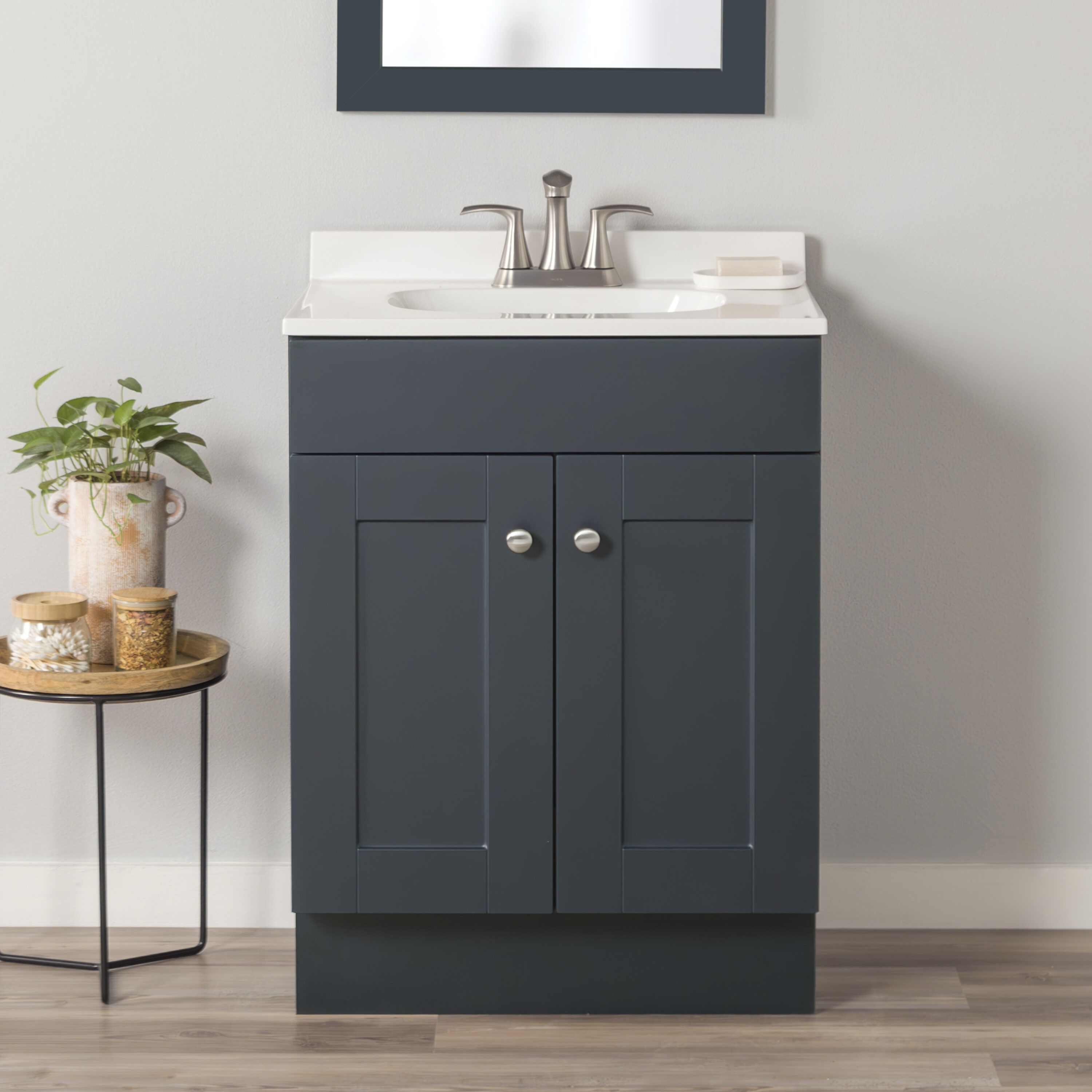 Project Source Dover 24-in Navy Blue Single Sink Bathroom Vanity with White Cultured Marble Top (Fully Assembled)