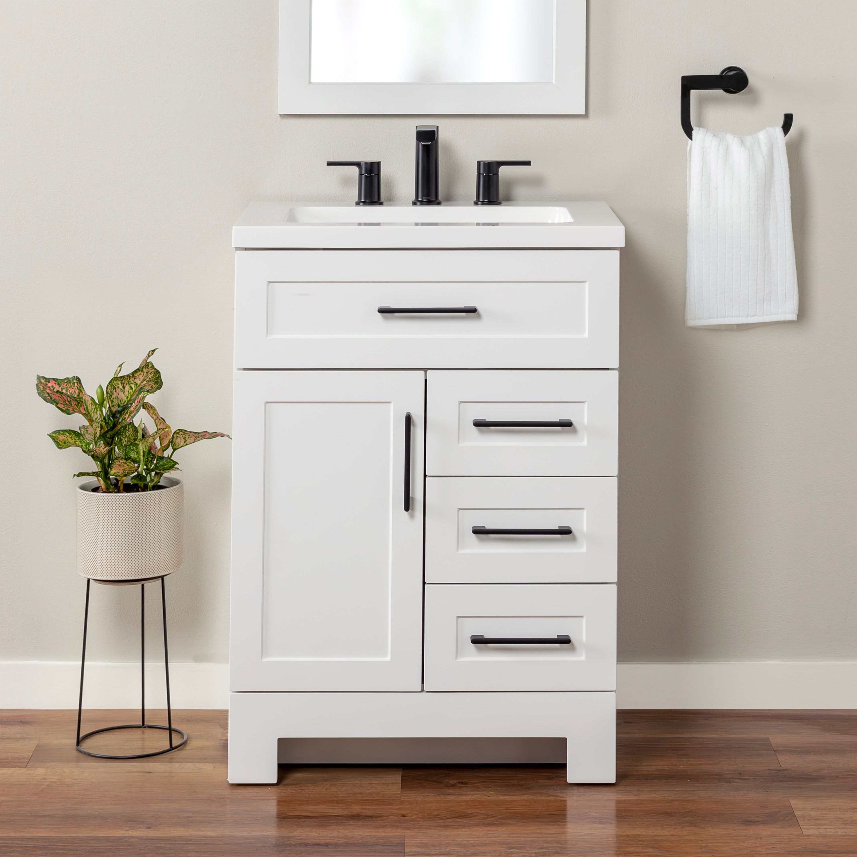 Style Selections Cauley 24-in True White Single Sink Bathroom Vanity with White Cultured Marble Top (Fully Assembled)