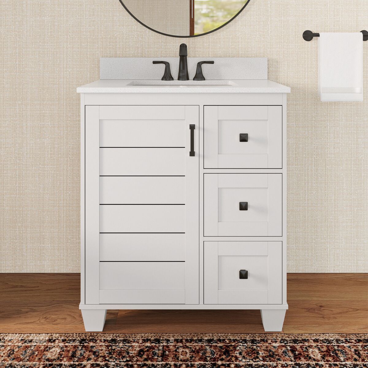 allen + roth Rigsby 30-in White Undermount Single Sink Bathroom Vanity with White Engineered Marble Top (Fully Assembled)