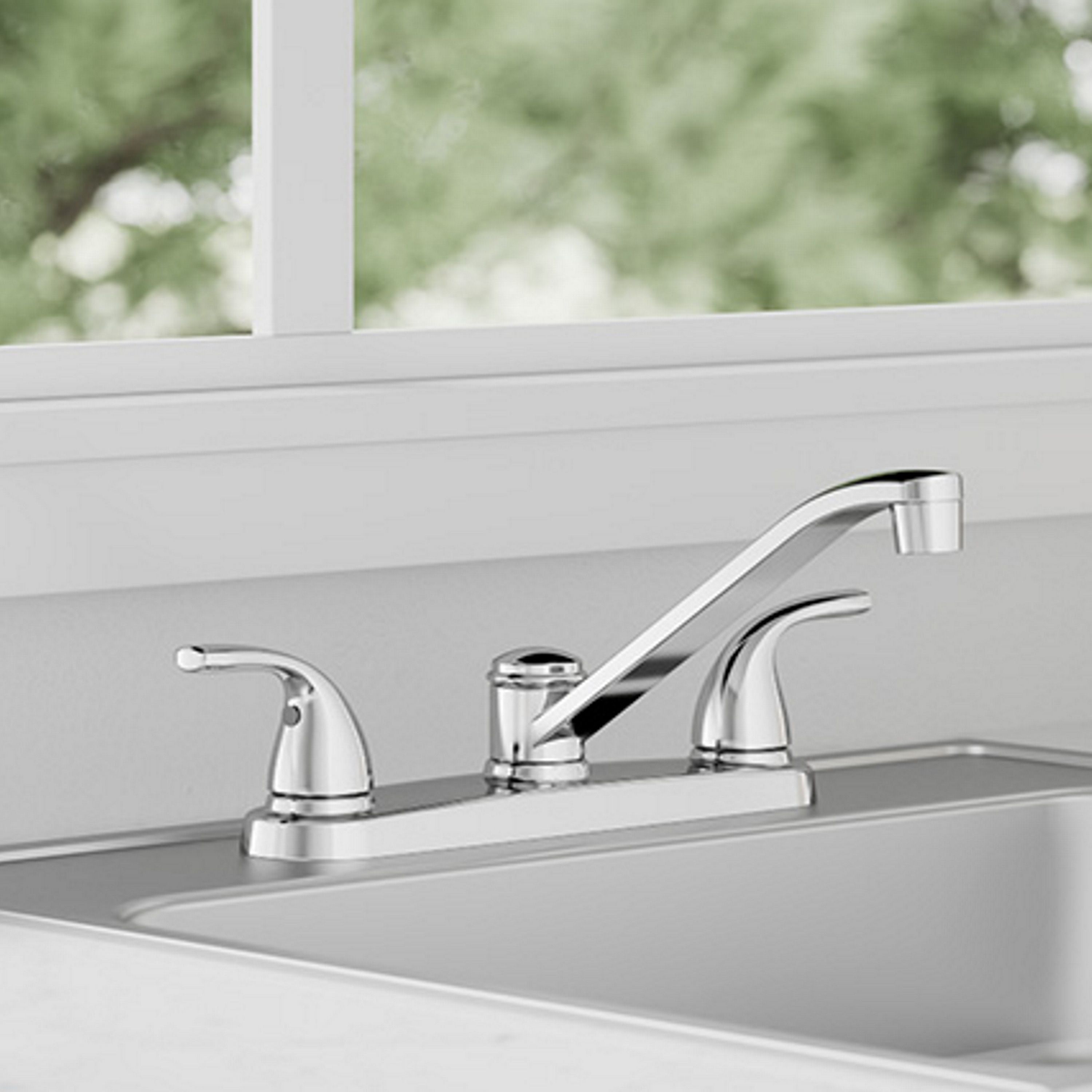 Project Source Dover Chrome Double Handle Deck-mount Kitchen Faucet (Includes Deck Plate)