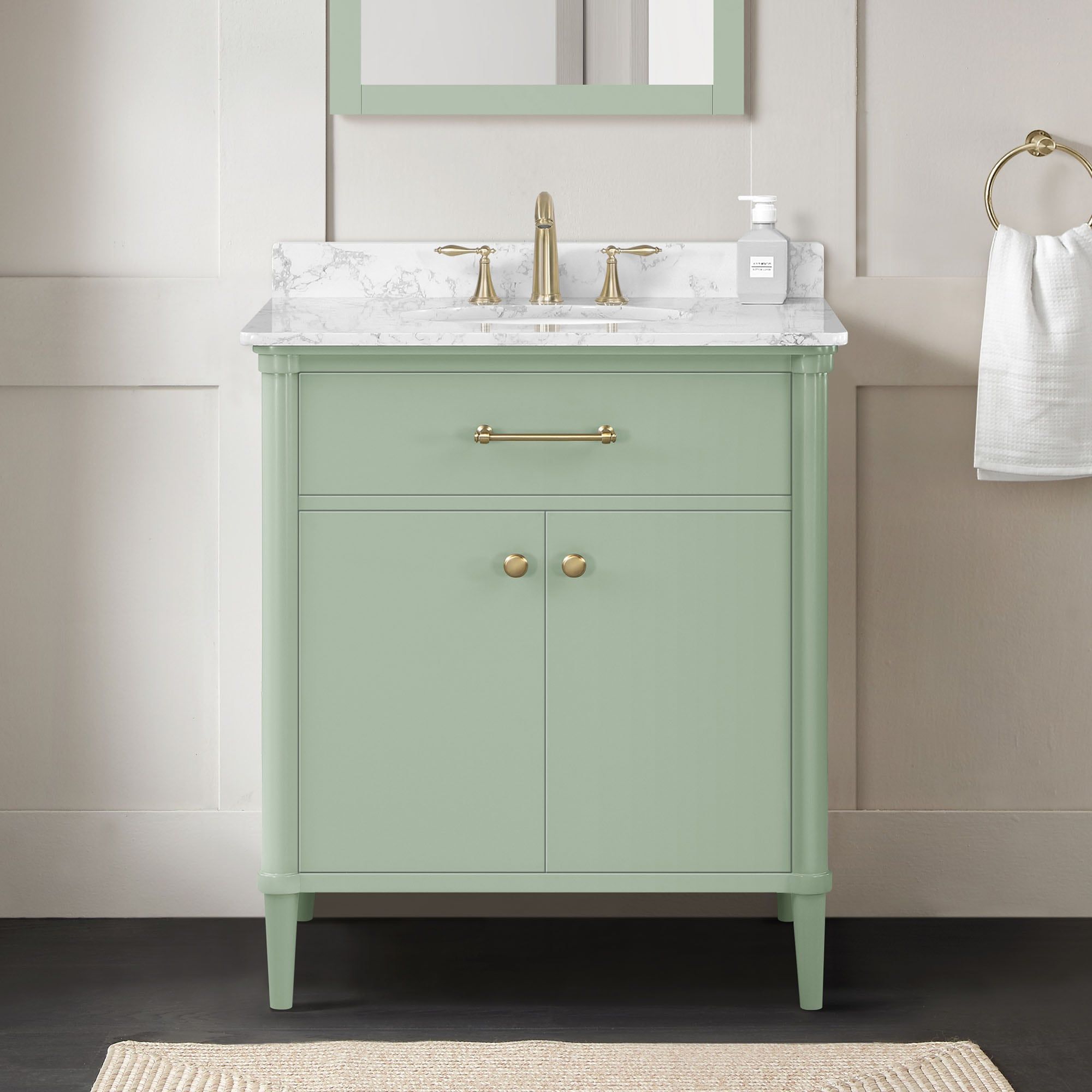 allen + roth Rian 30-in Sea green Undermount Single Sink Bathroom Vanity with White Engineered Stone Top