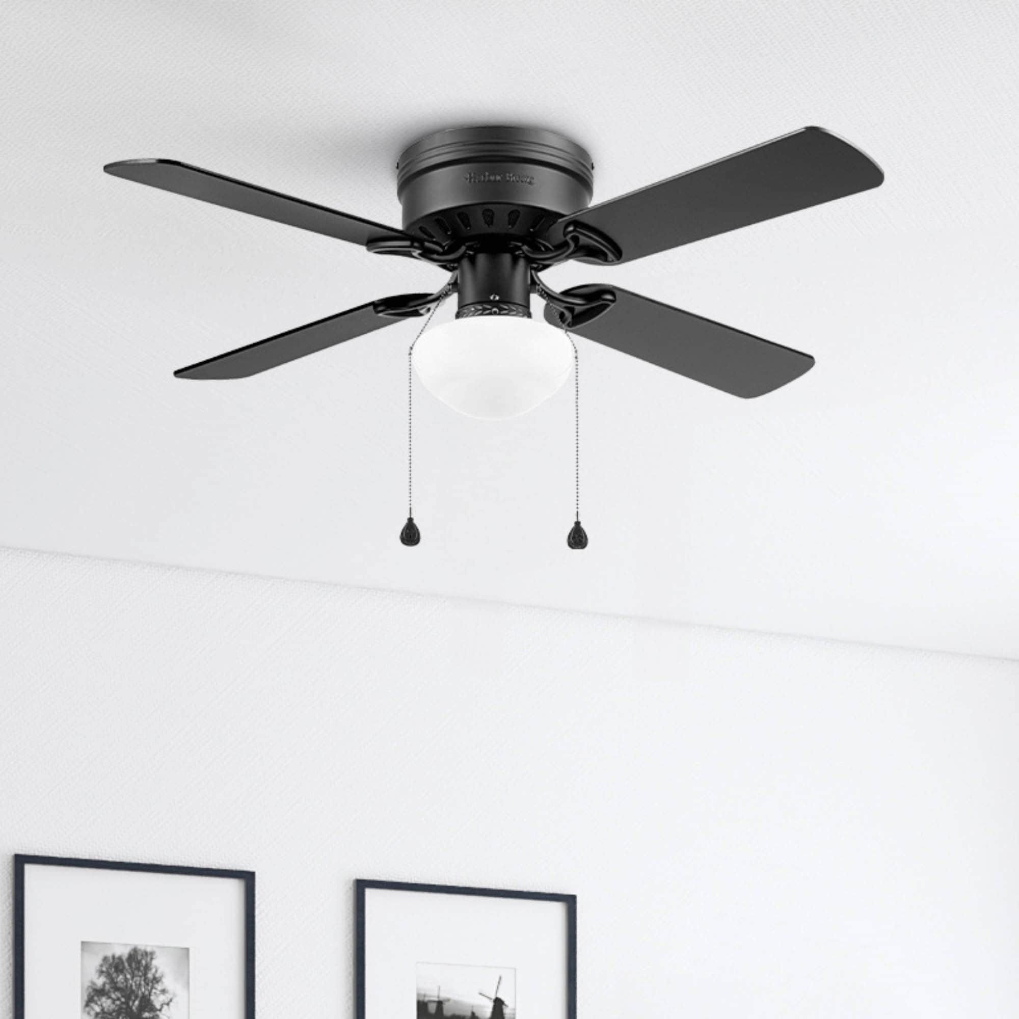 Harbor Breeze Armitage 42-in Matte Black with Flush Mount Ceiling Fan With Light and Pull Chain Included