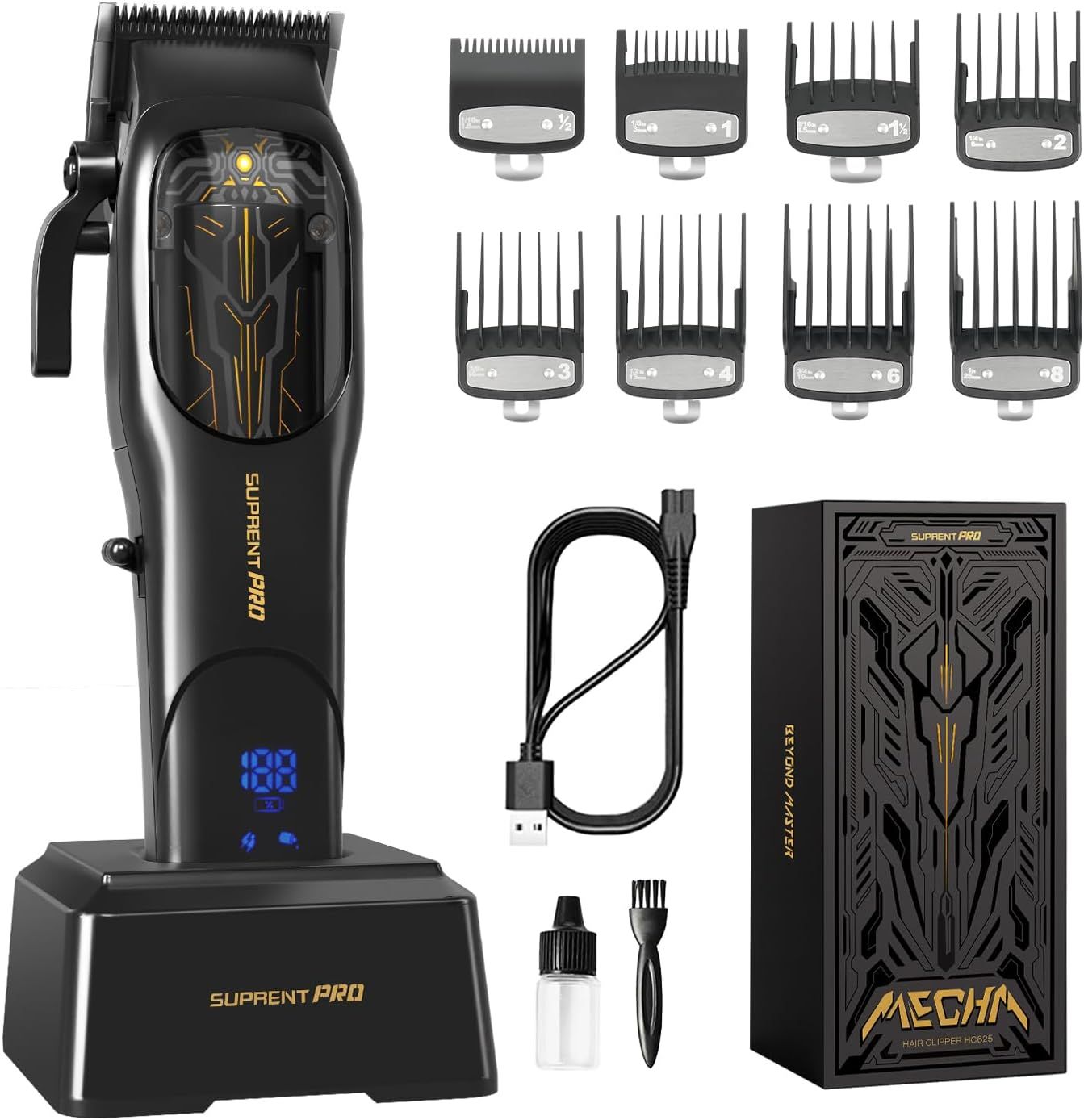 SUPRENT Professional Hair Clippers for Men, USB-C Rechargeable Barber Hair Trimmer & T-Blade Trimmer Combo with 5V-Boost Technology, Cordless Clippers, LED Display