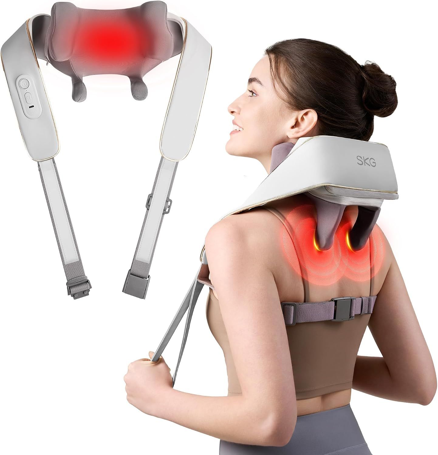 SKG Neck Massager for Pain Relief Deep Tissue FSA HSA Eligible Shiatsu Neck and Shoulder Massger with Heat H5 Mini Gifts for Men and Women Birthday