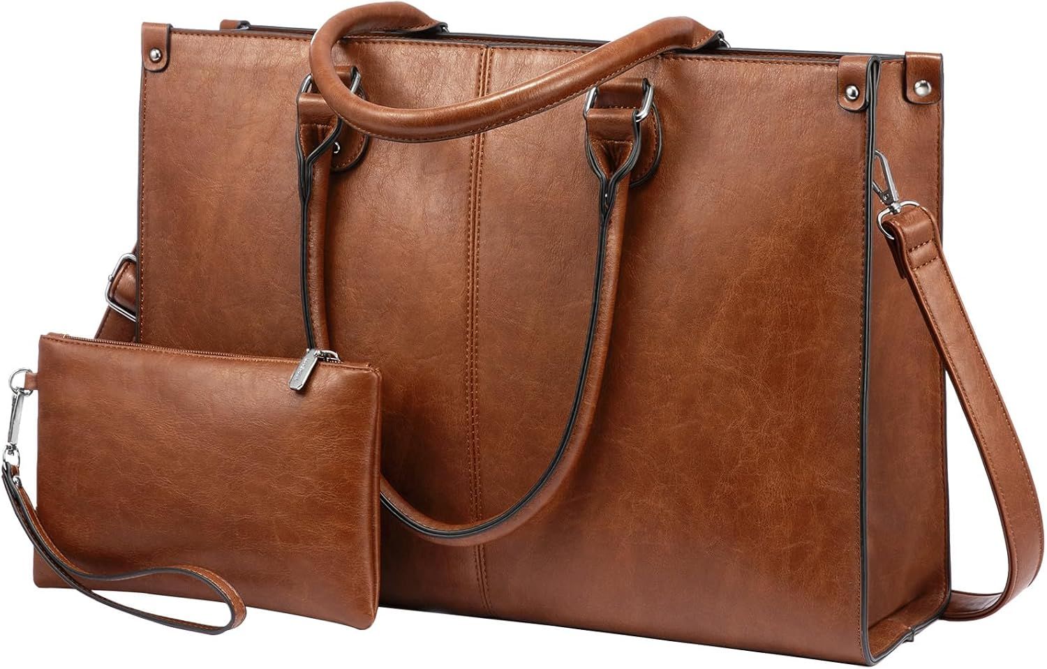 LOVEVOOK Laptop Bag for Women, 15.6 inch Laptop Tote Work Bags with USB Charging Port, Vintage Leather Computer Bag