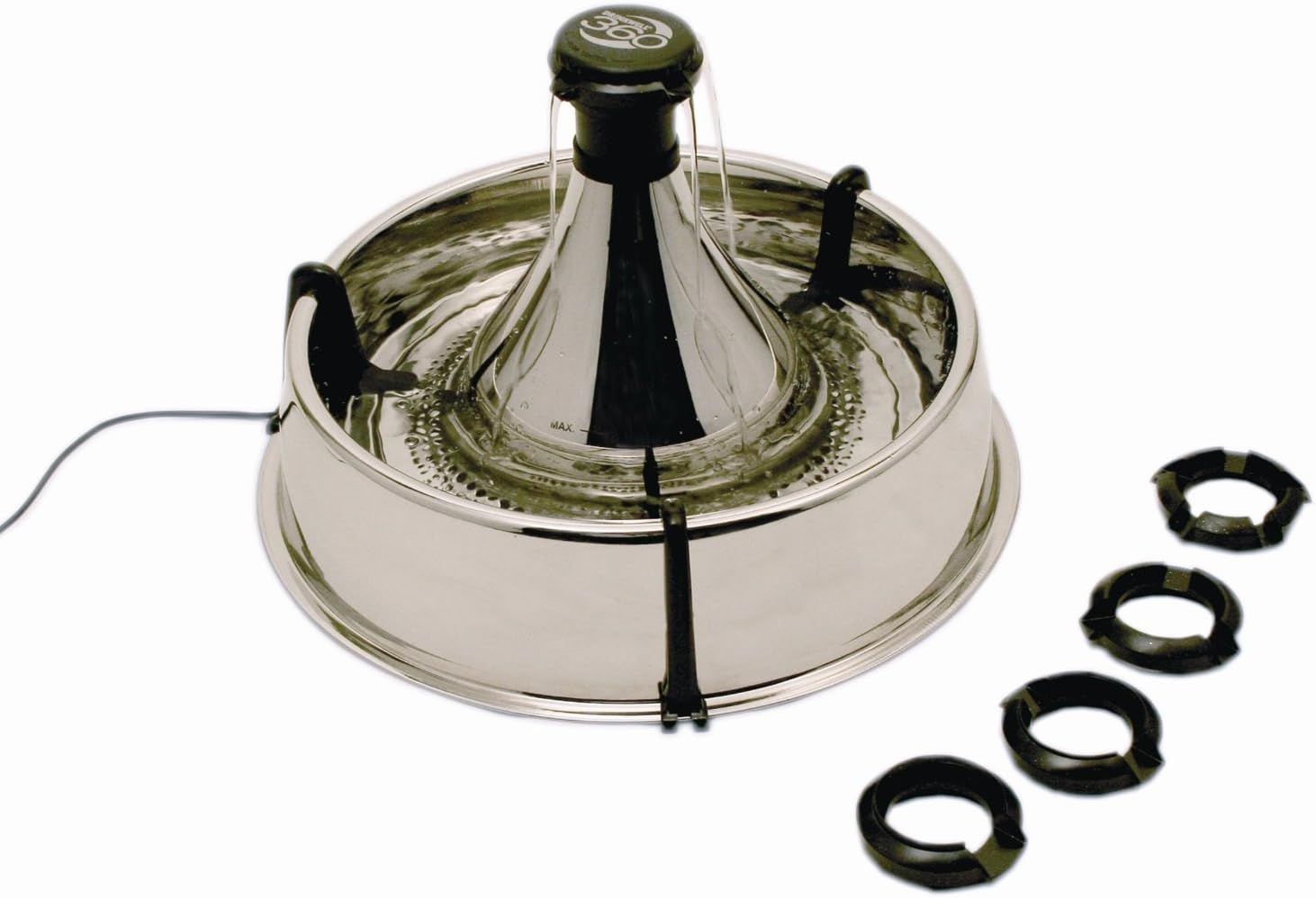 PetSafe Drinkwell Stainless 360 Multi-Pet Fountain - 3.8 Litre Capacity Water Dispenser for Cats and Dogs - Customizable Flowing Stream of Fresh Water - Filter Included - Encourages Pets to Drink More