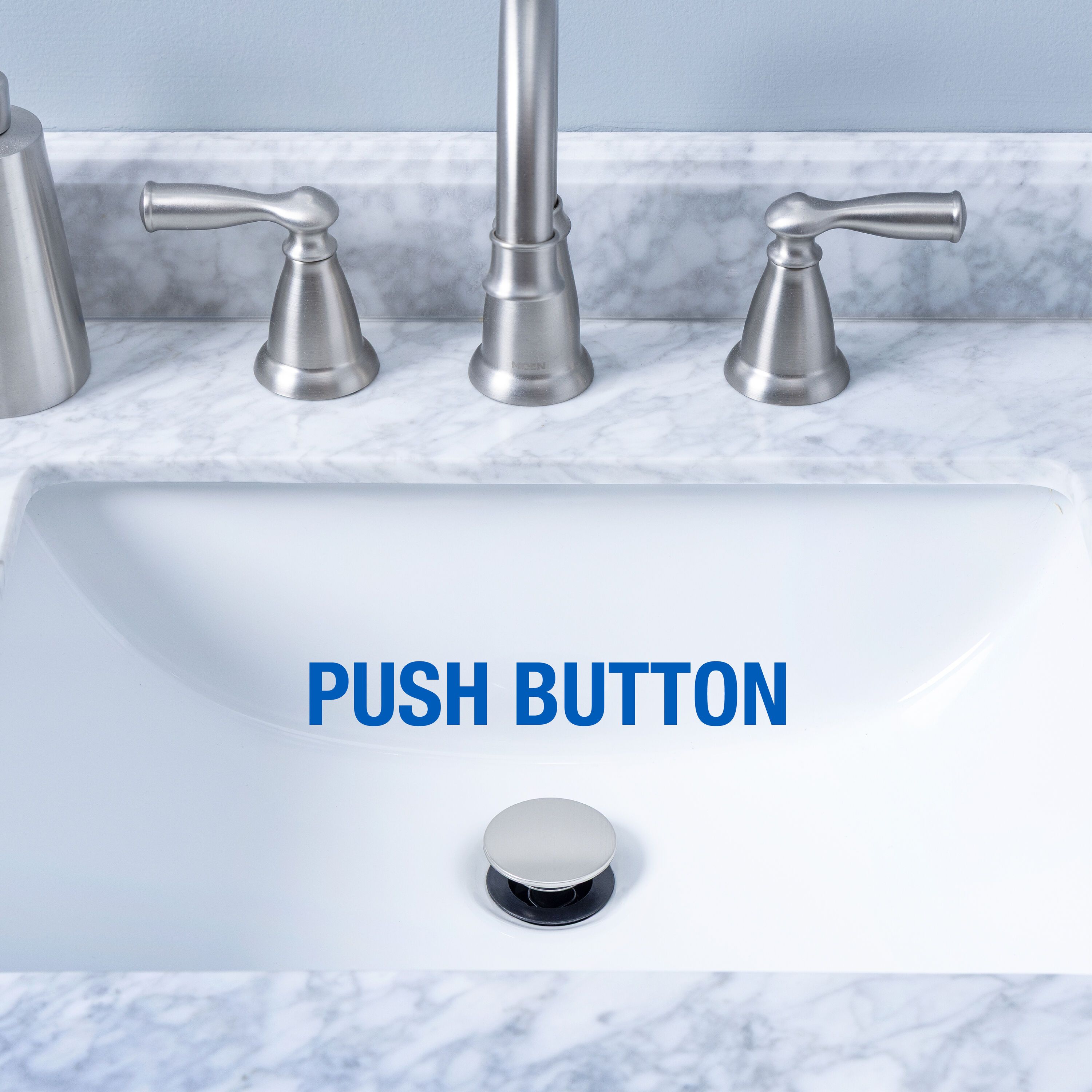 Dearborn Push button Brushed Nickel Bathroom Decorative sink drain