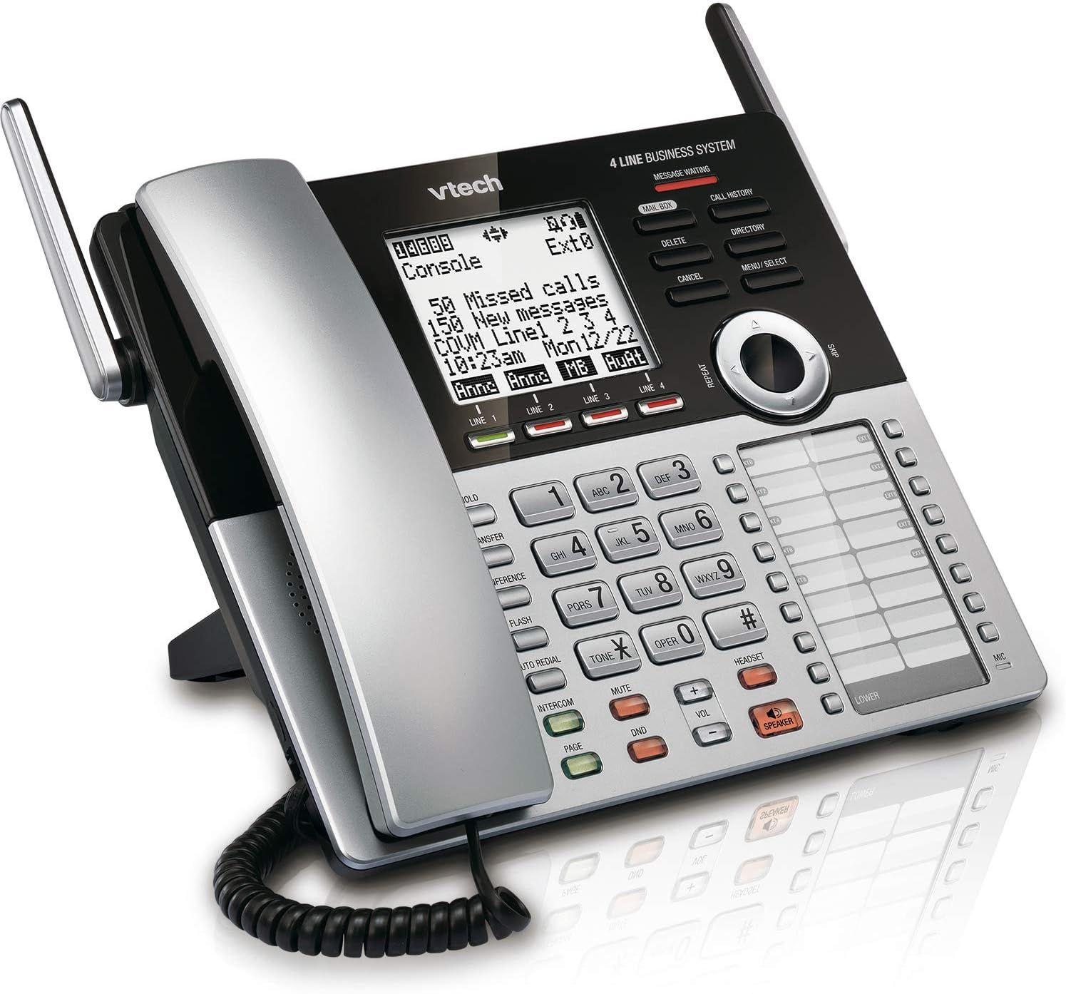 VTech CM18445 4-Line Expandable DECT6.0 Small Business Office Phone with Answering System-Main Console, Black and Silver