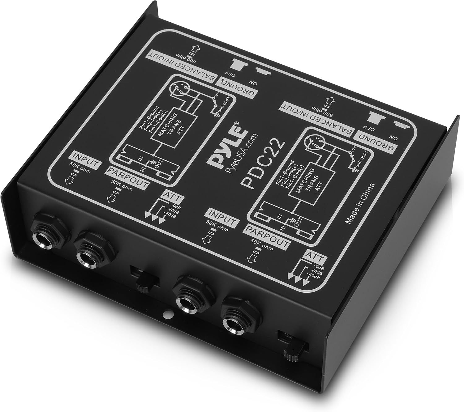 Premium Direct Injection Audio Box - Passive DI Unit Hum Eliminator w/ Input Attenuator to Connect Guitar & Bass - 1/4 Inch Impedance Transformer Connector to Balanced & Unbalanced XLR - Pyle PDC22