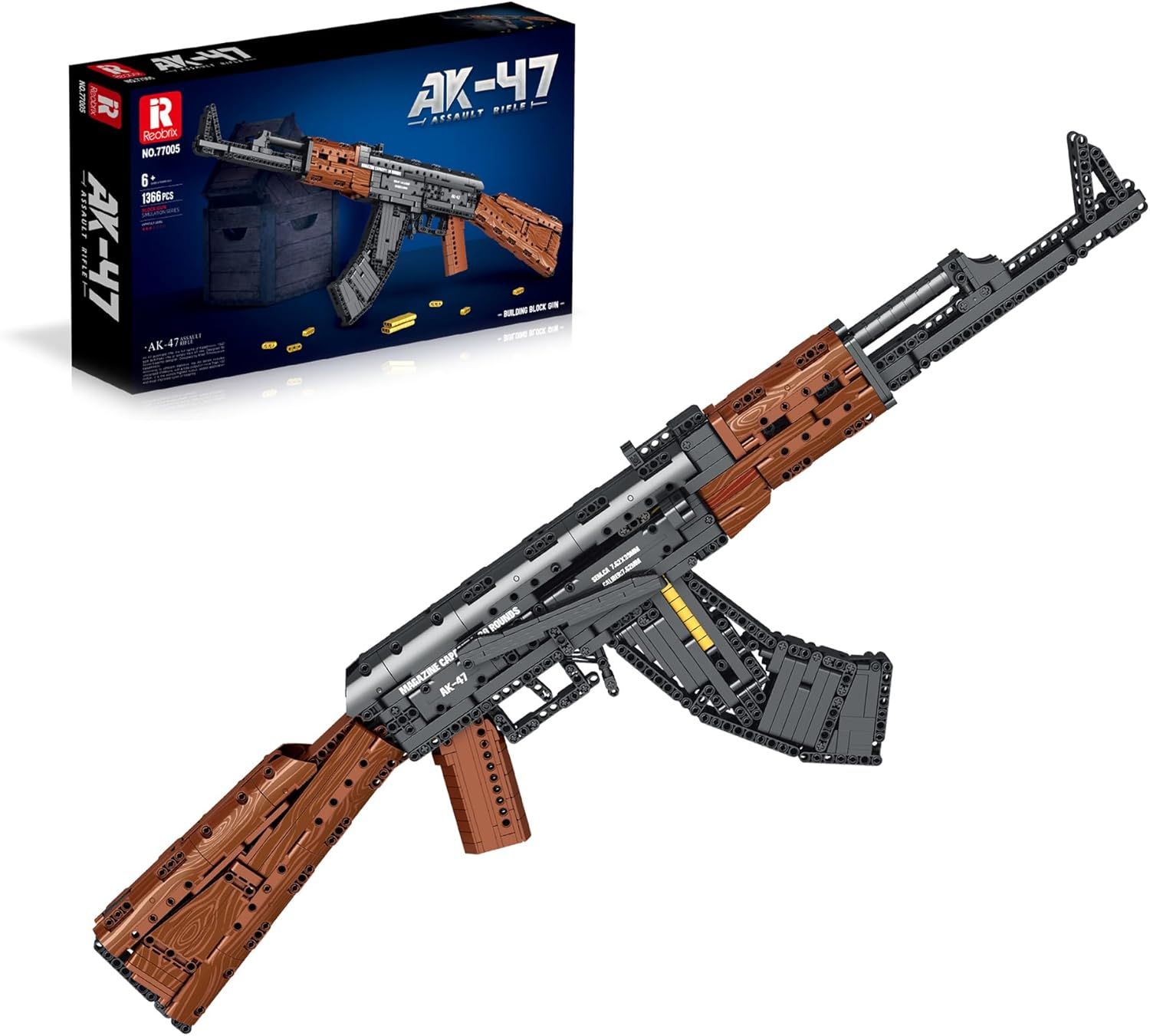 Reobrix 77005 AK47 Model Building Kit, Building Toys with Shooting Function, DIY Gifts Building Blocks Set for Teens and Adults, 1238 PCS Building Bricks, Eye-catching Collectible Model