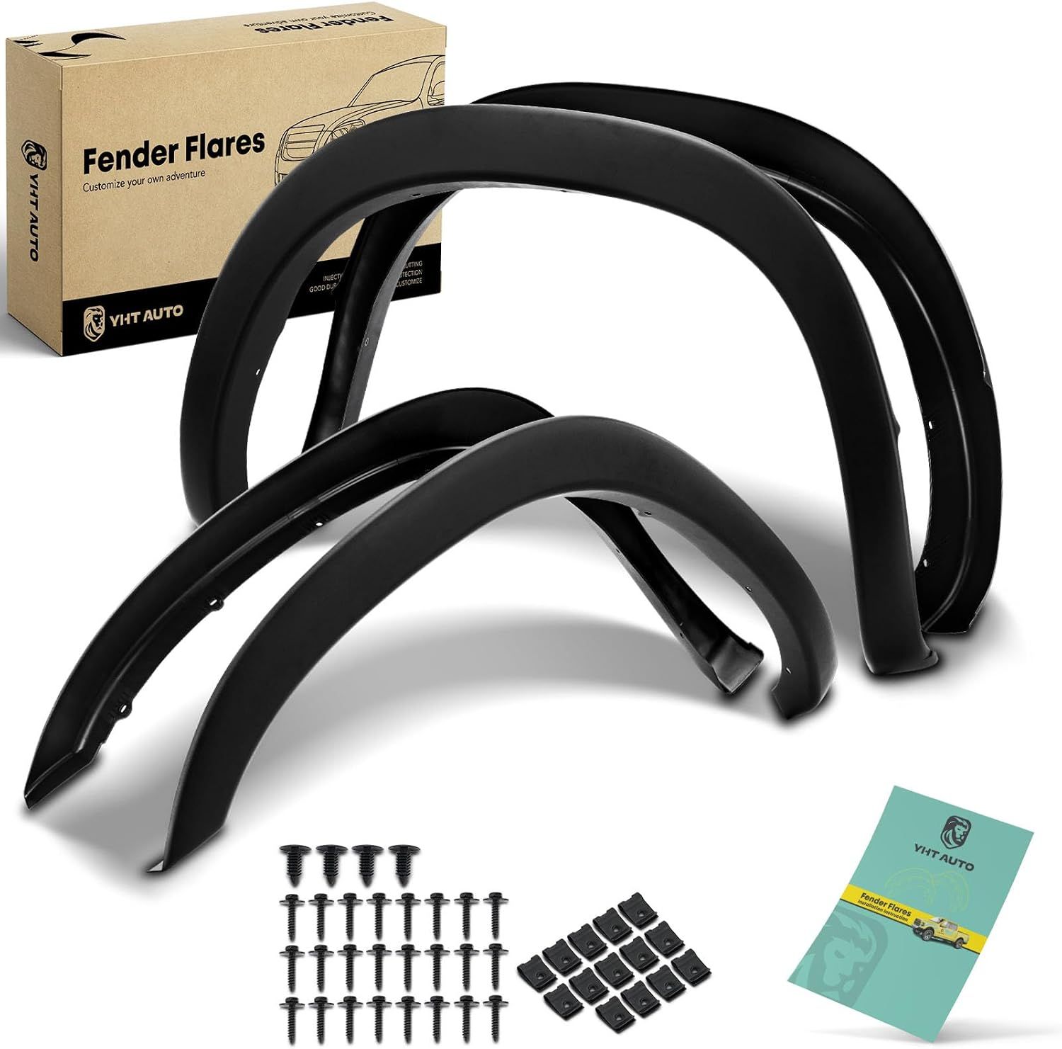 YHTAUTO Front & Rear Paintable Fender Flares w/Hardware Kit Compatible with 2002-2008 Dodge Ram 1500, 2003-2009 Ram 2500/3500 8 FT Long Bed, Factory Style Textured Black Wheel Flares Cover Protector