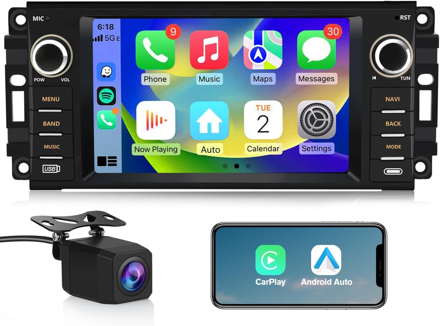 Car Stereo for Jeep Wrangler JK Compass Patriot/Chrysler/Dodge RAM Charger, 7 inch Touch Screen [2GB+32GB] Android 13 Radio with Wireless CarPlay Andriod Auto with Reverse Camera