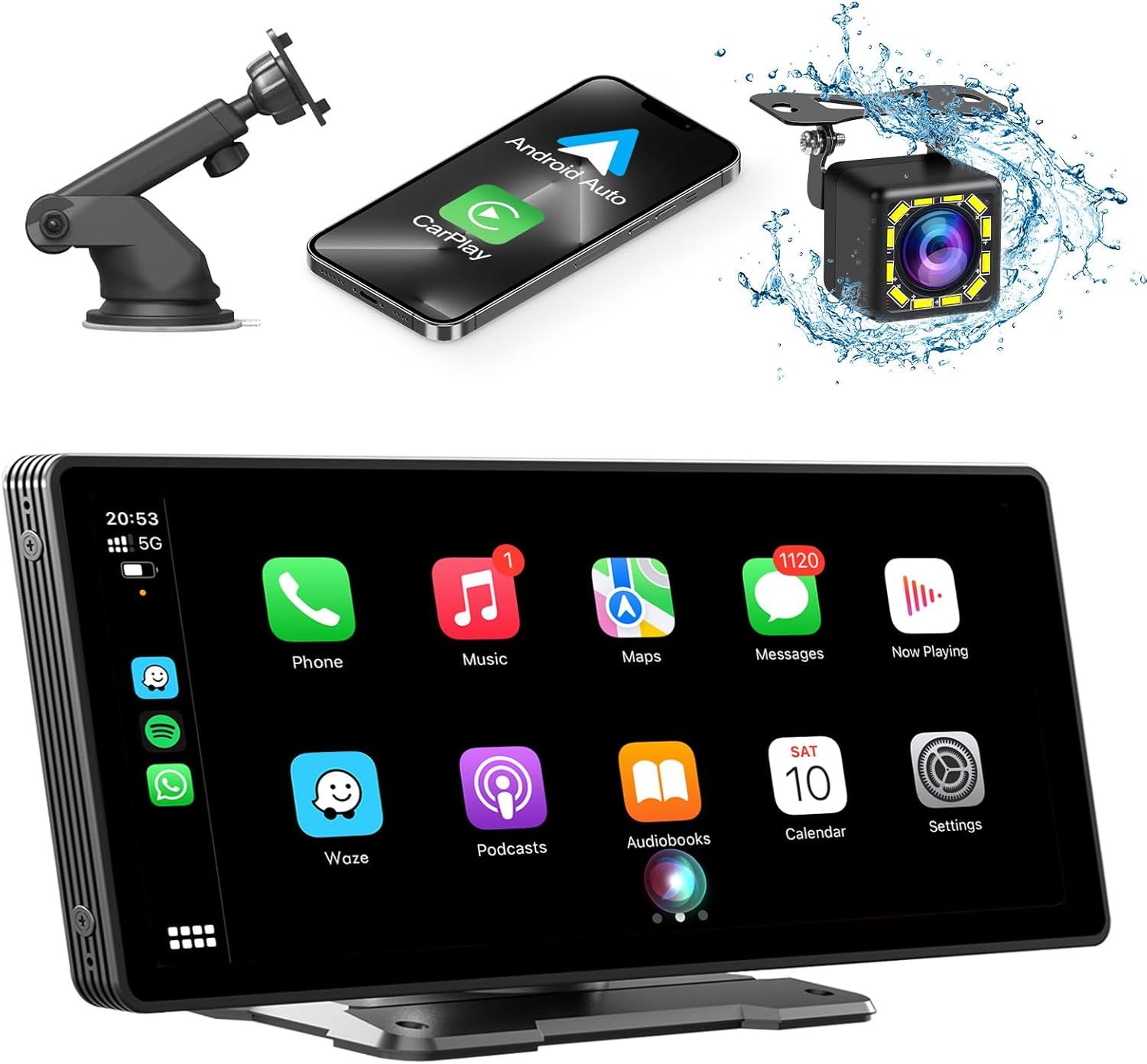 10.26 Wireless CarPlay Screen for Car,Wireless Apple CarPlay & Android Auto,Portable Car Stereo with GPS Navigation,Backup Camera,Bluetooth,Mirror Link,Drive Play,Touch Screen for All Vehicles